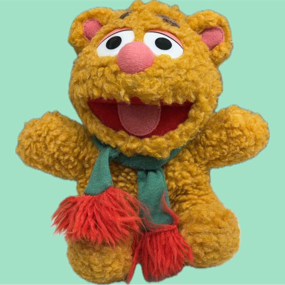 Vintage 1987 Fozzie Bear Muppet Plush Toy with Scarf